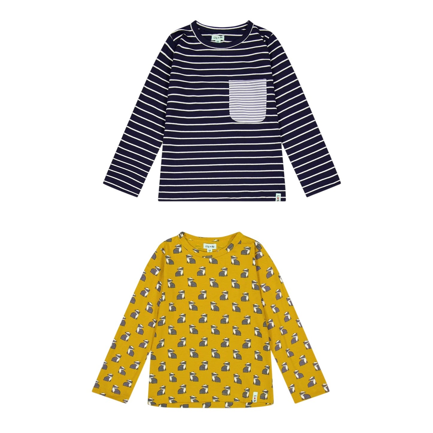 Multicoloured - Front - Lilly & Sid Childrens-Kids Striped Long-Sleeved T-Shirt (Pack of 2)