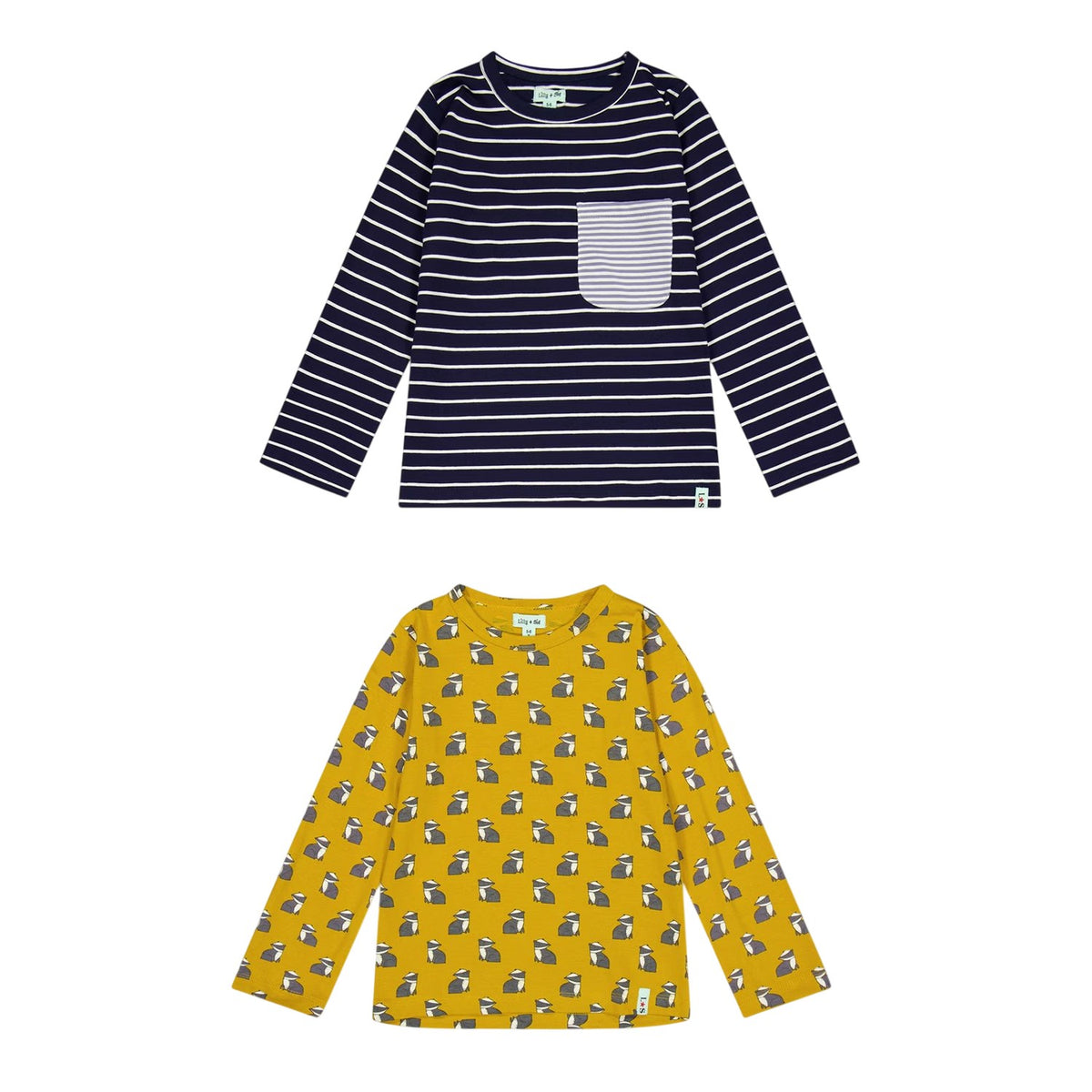 Multicoloured - Front - Lilly & Sid Childrens-Kids Striped Long-Sleeved T-Shirt (Pack of 2)