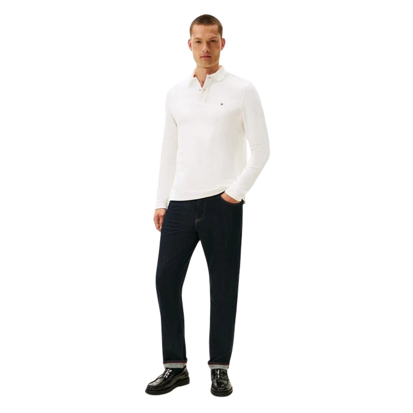 Ecru - Side - Tommy Hilfiger Mens Herringbone Regular Polo Shirt
