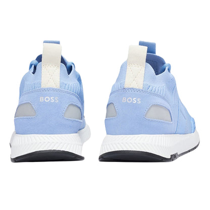 Pastel Blue - Back - Boss Mens Titanium Logo Knitted Trainers