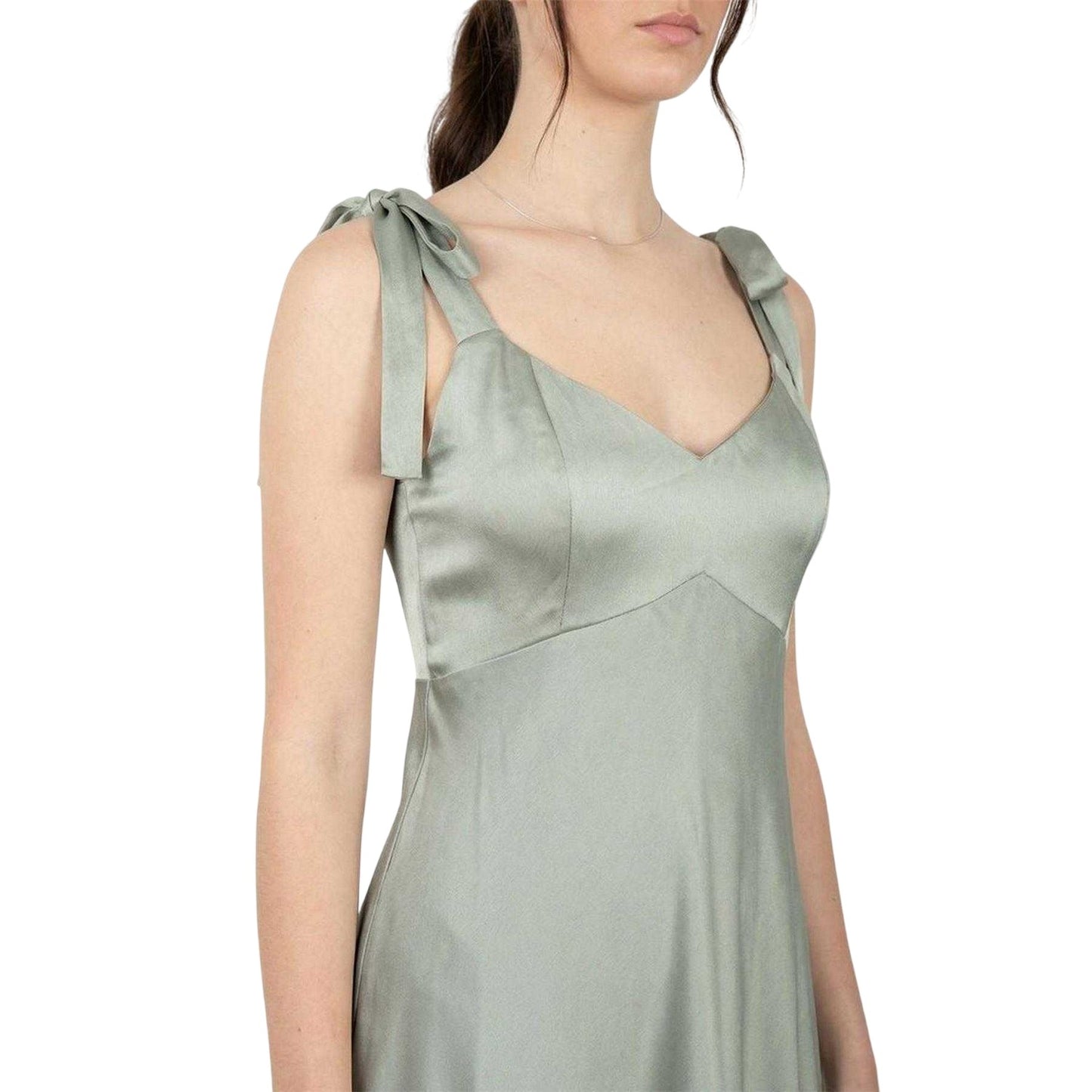Sage Green - Side - Deluxe Womens-Ladies Satin Tie Shoulder Bridesmaid Maxi Dress