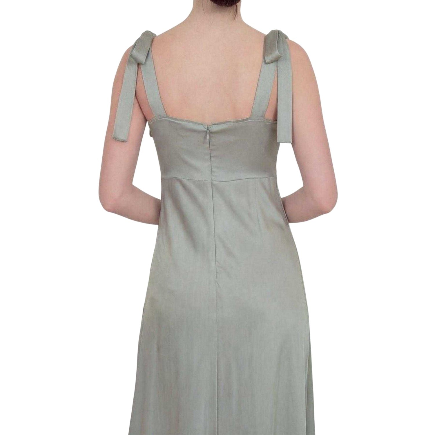 Sage Green - Lifestyle - Deluxe Womens-Ladies Satin Tie Shoulder Bridesmaid Maxi Dress
