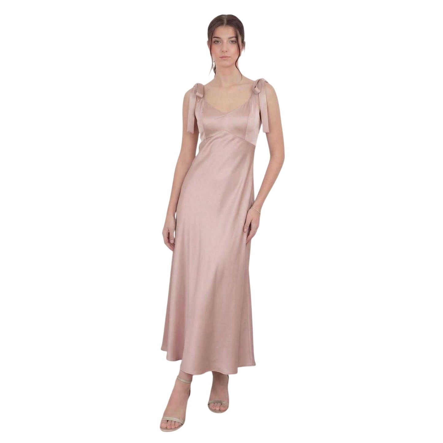 Soft Pink - Front - Deluxe Womens-Ladies Satin Tie Shoulder Bridesmaid Maxi Dress