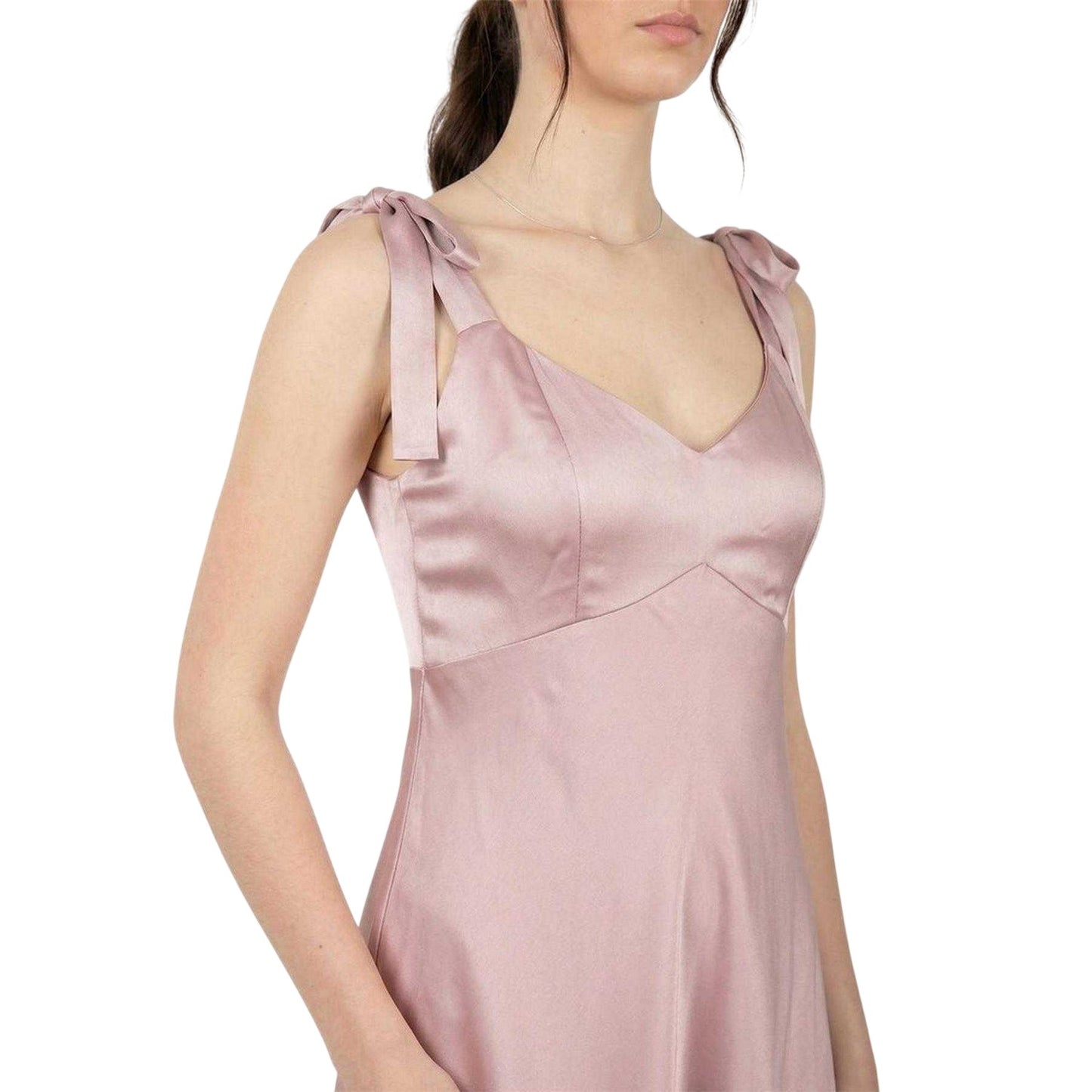 Soft Pink - Side - Deluxe Womens-Ladies Satin Tie Shoulder Bridesmaid Maxi Dress