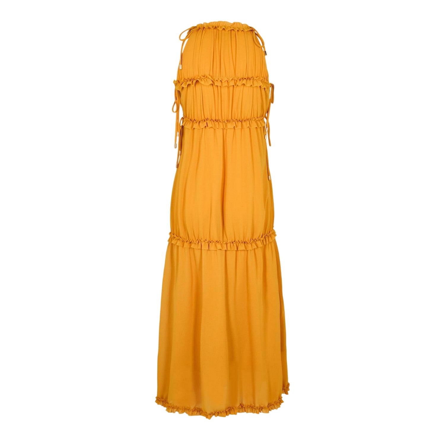 Yellow - Back - AmyLynn Womens-Ladies Tiered Halter Neck Maxi Dress