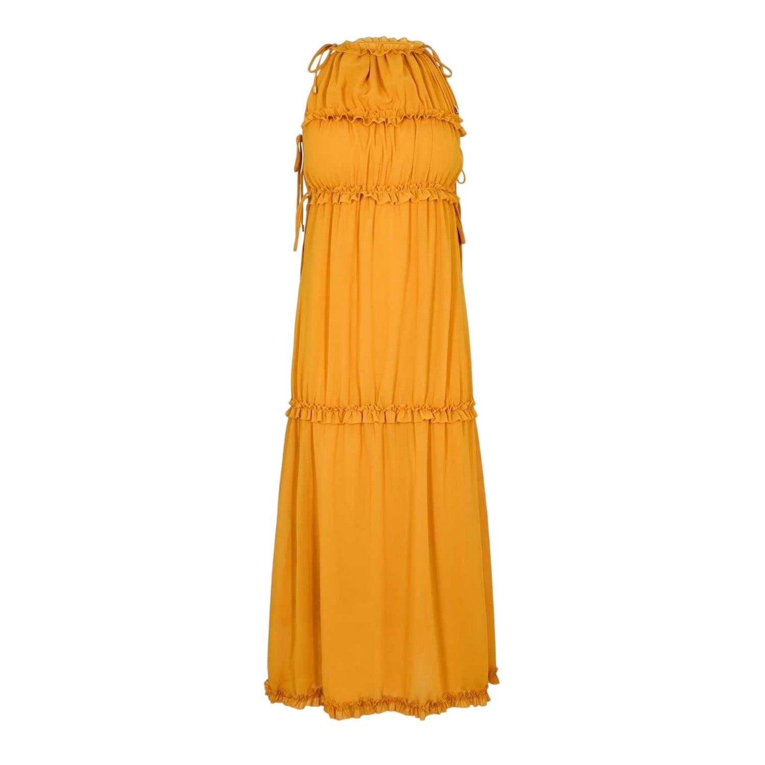 Yellow - Front - AmyLynn Womens-Ladies Tiered Halter Neck Maxi Dress