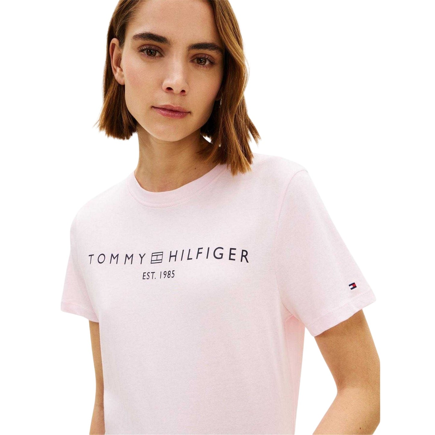 Light Pink - Side - Tommy Hilfiger Womens-Ladies Cropped Logo Cotton T-Shirt