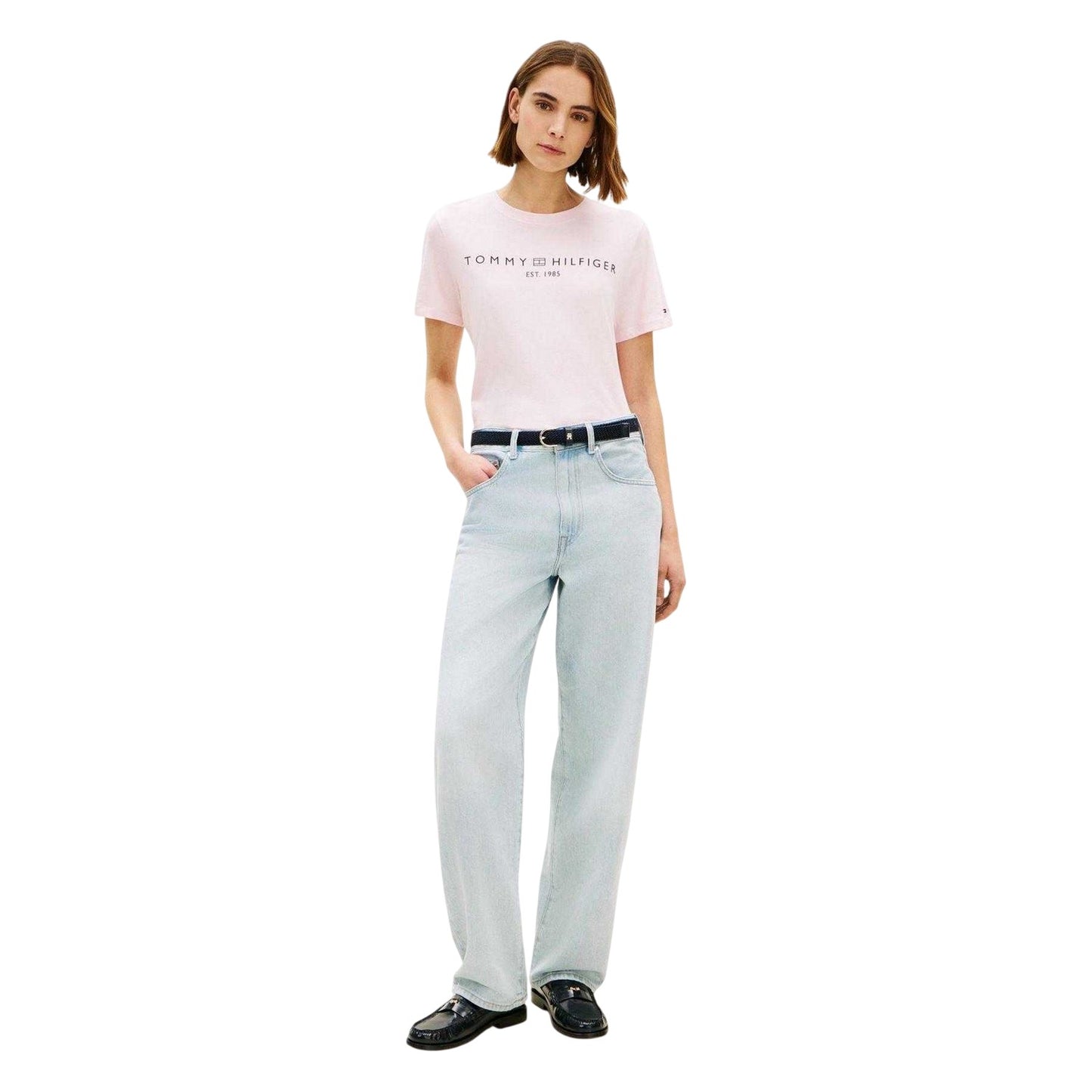 Light Pink - Lifestyle - Tommy Hilfiger Womens-Ladies Cropped Logo Cotton T-Shirt