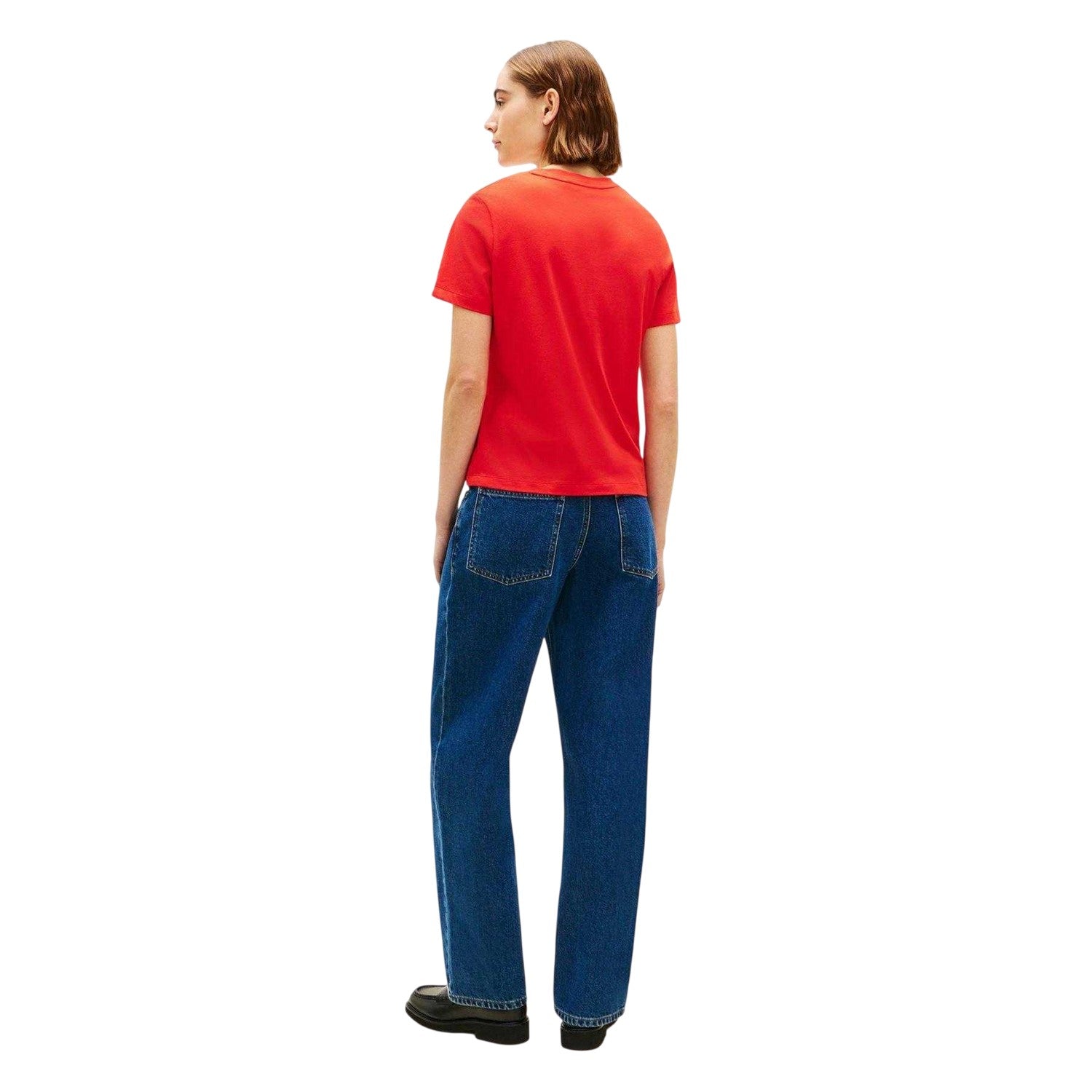 Orange - Back - Tommy Hilfiger Womens-Ladies Cropped Logo Cotton T-Shirt