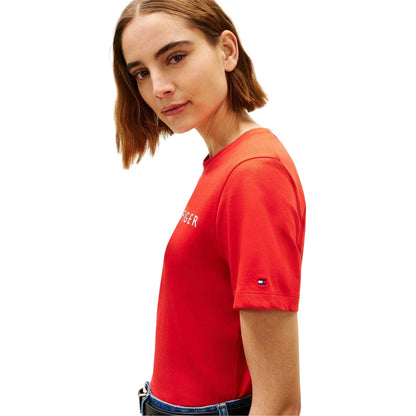 Orange - Side - Tommy Hilfiger Womens-Ladies Cropped Logo Cotton T-Shirt