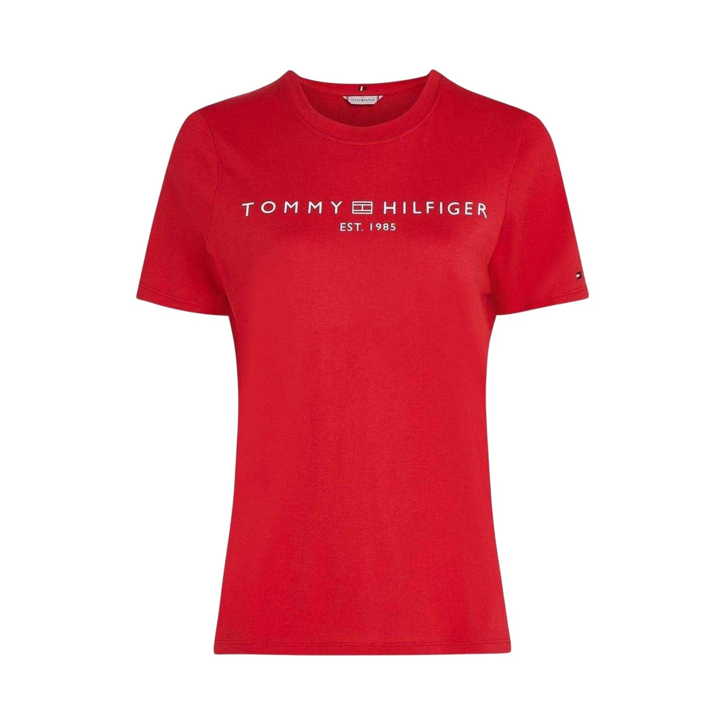 Primary Red - Front - Tommy Hilfiger Womens-Ladies Cropped Logo Cotton T-Shirt