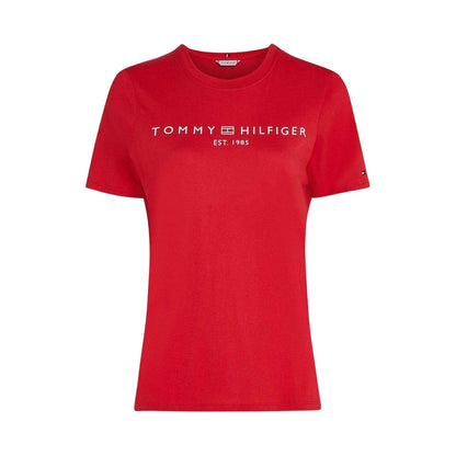 Primary Red - Front - Tommy Hilfiger Womens-Ladies Cropped Logo Cotton T-Shirt