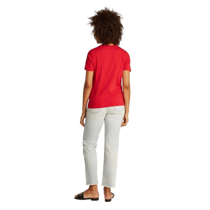 Primary Red - Back - Tommy Hilfiger Womens-Ladies Cropped Logo Cotton T-Shirt