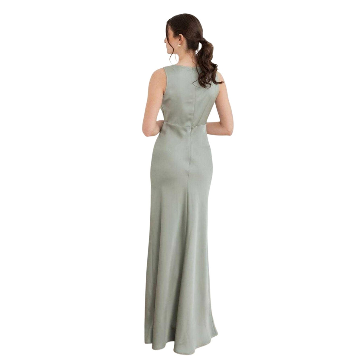 Sage Green - Back - Maya Deluxe Womens-Ladies Satin Open Back Bridesmaid Maxi Dress