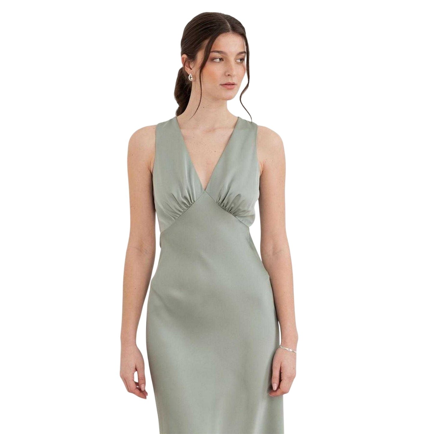 Sage Green - Side - Maya Deluxe Womens-Ladies Satin Open Back Bridesmaid Maxi Dress