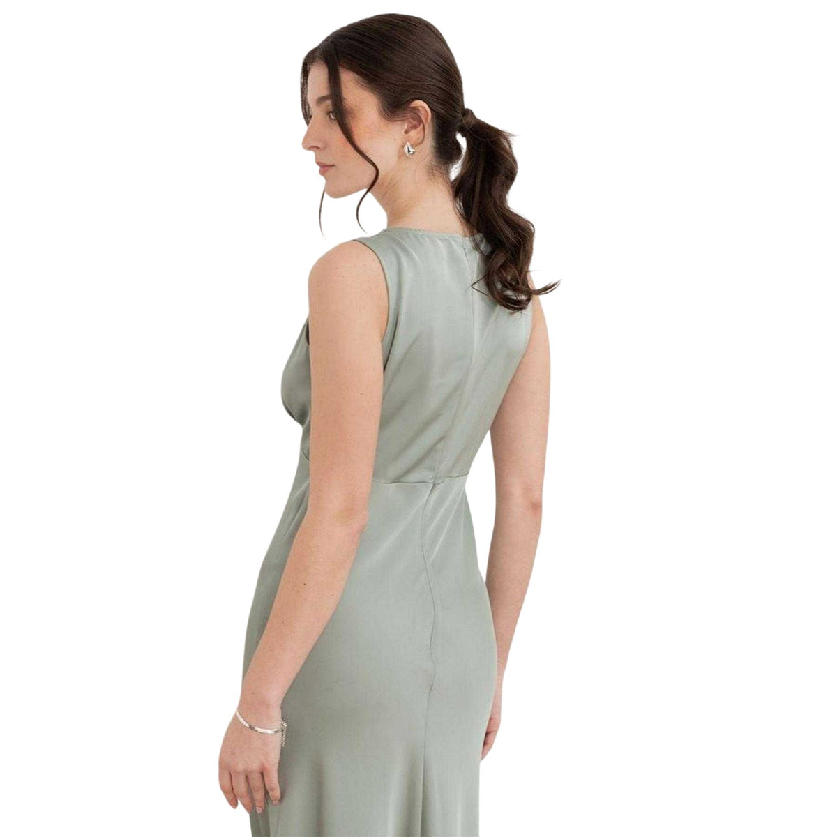 Sage Green - Lifestyle - Maya Deluxe Womens-Ladies Satin Open Back Bridesmaid Maxi Dress