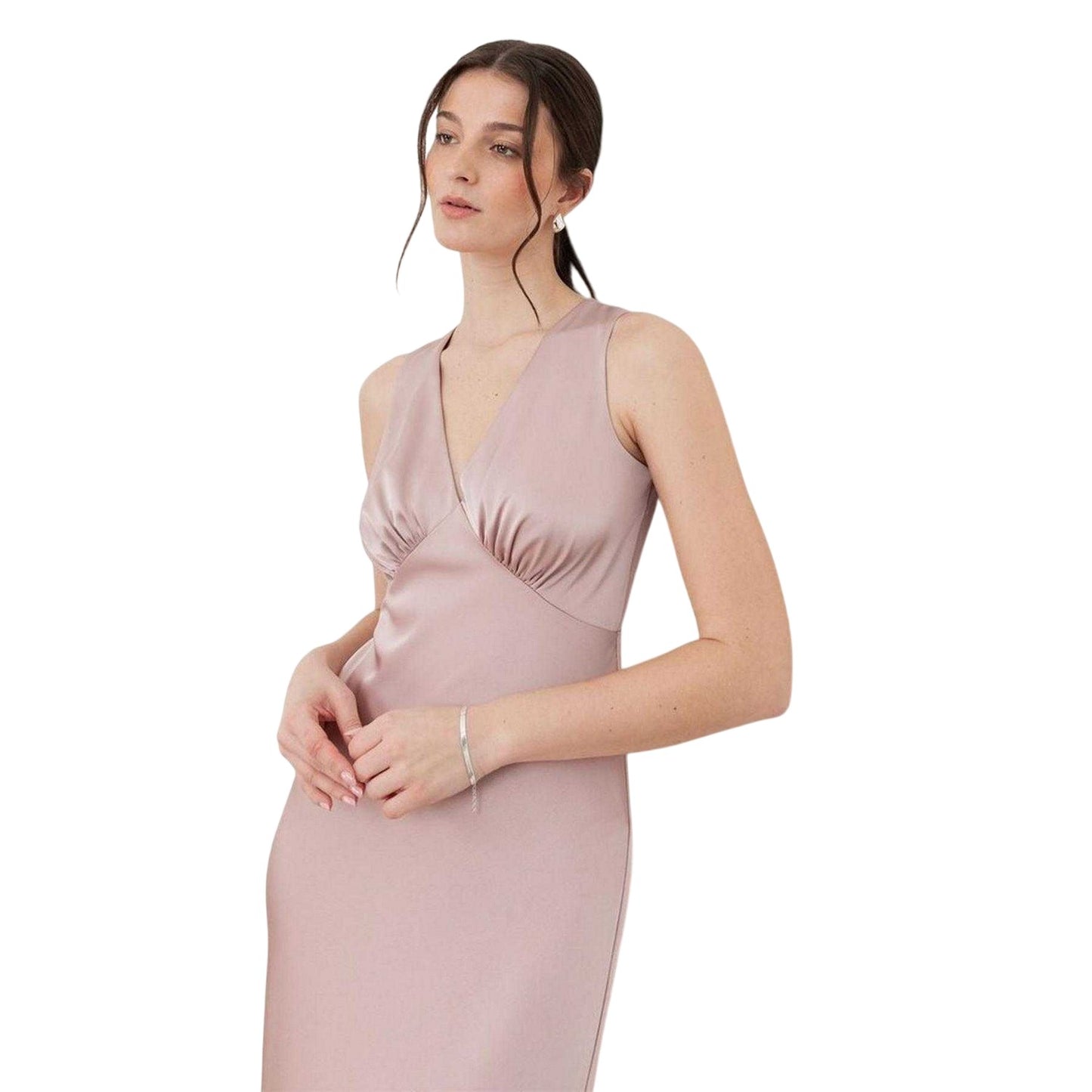 Soft Pink - Back - Maya Deluxe Womens-Ladies Satin Open Back Bridesmaid Maxi Dress
