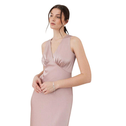 Soft Pink - Back - Maya Deluxe Womens-Ladies Satin Open Back Bridesmaid Maxi Dress