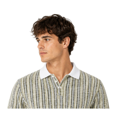 Antique White - Side - Jack And Jones Mens Striped Regular Winter Polo Shirt