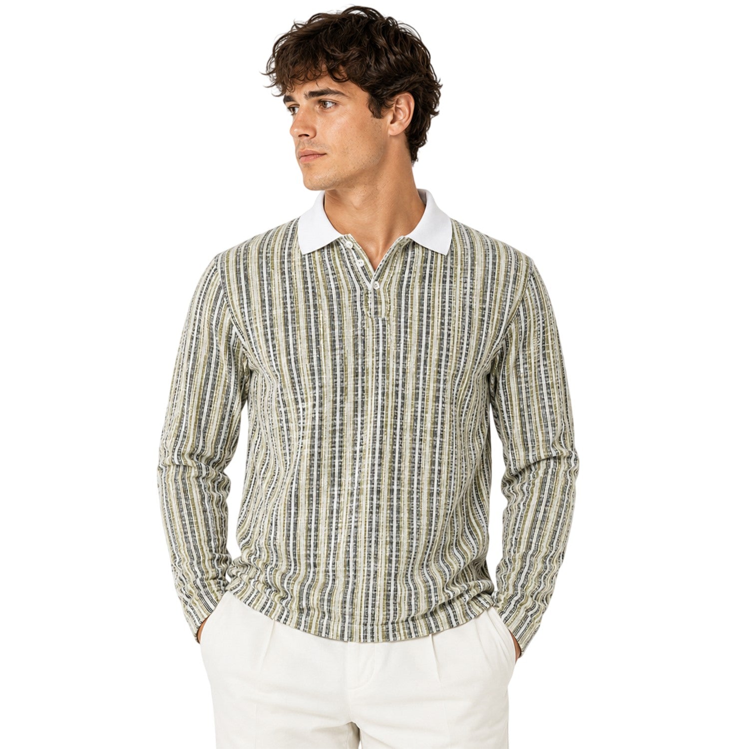 Antique White - Lifestyle - Jack And Jones Mens Striped Regular Winter Polo Shirt