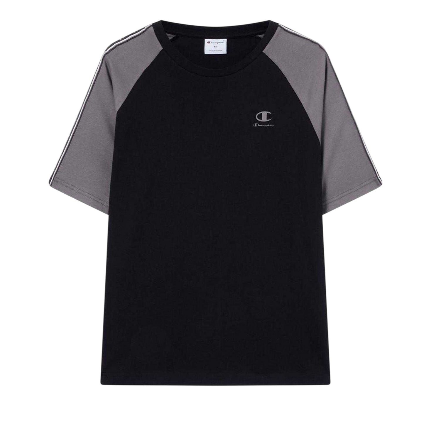 Black-Grey - Front - Champion Mens Tape Logo Raglan T-Shirt