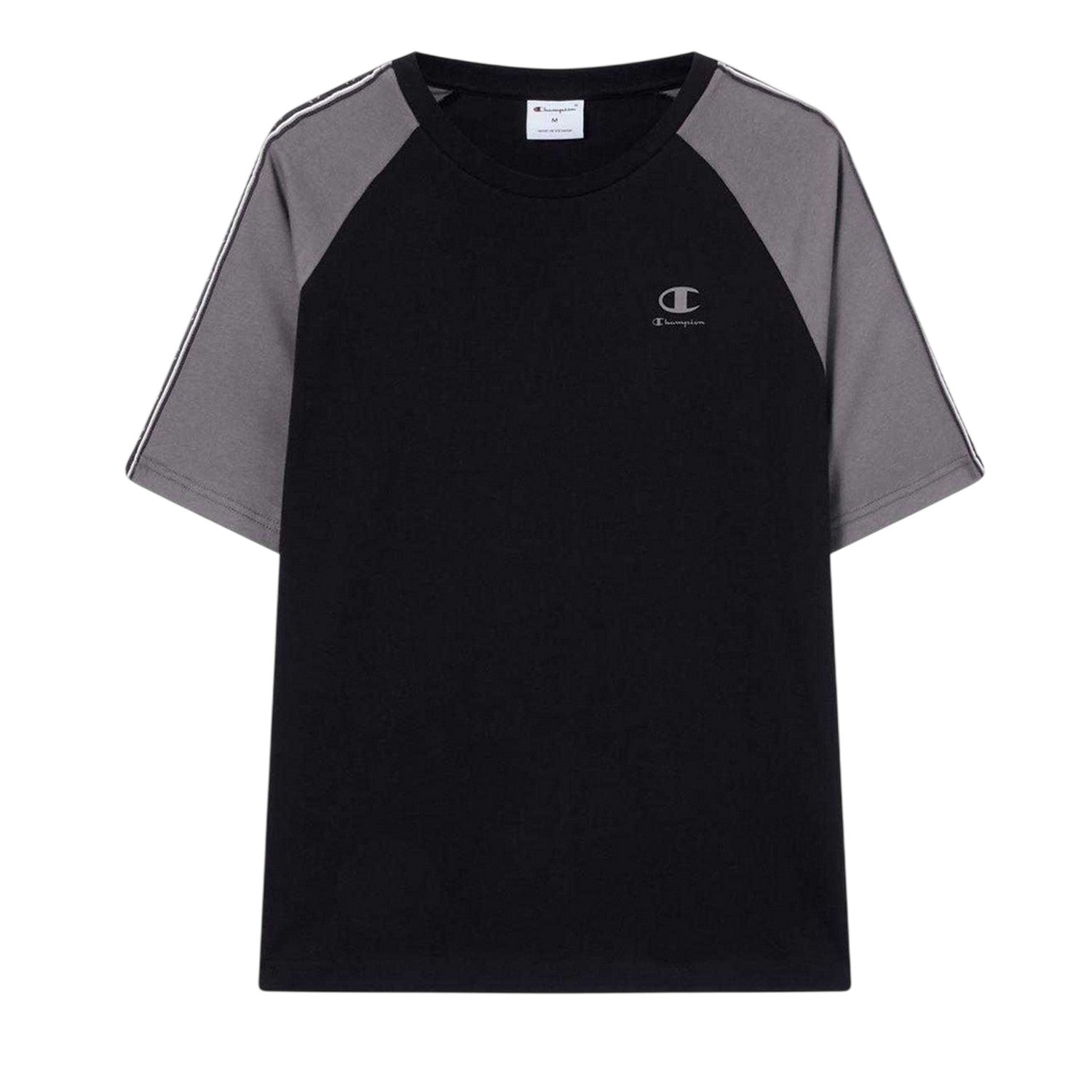 Black-Grey - Front - Champion Mens Tape Logo Raglan T-Shirt