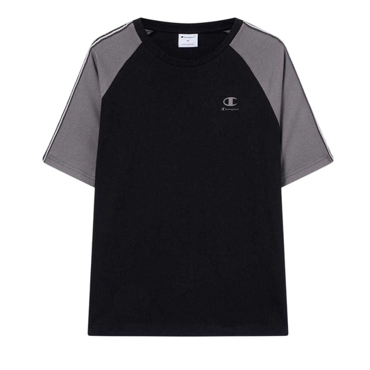 Black-Grey - Front - Champion Mens Tape Logo Raglan T-Shirt