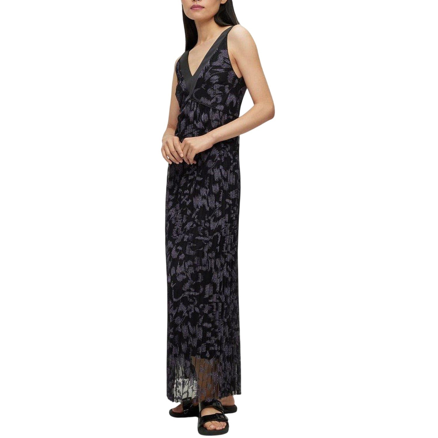Brown - Side - Boss Womens-Ladies Dessona V Neck Regular Sleeveless Wrap Dress