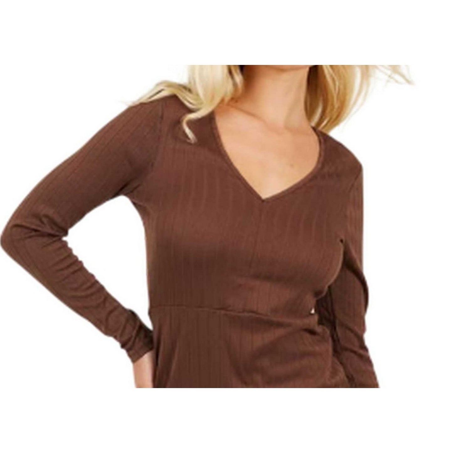 Taupe - Side - Brave Soul Womens-Ladies Long-Sleeved Mini Dress