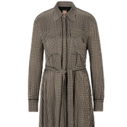 Brown-Black - Back - Boss Womens-Ladies Davivio Midi Shirt Dress