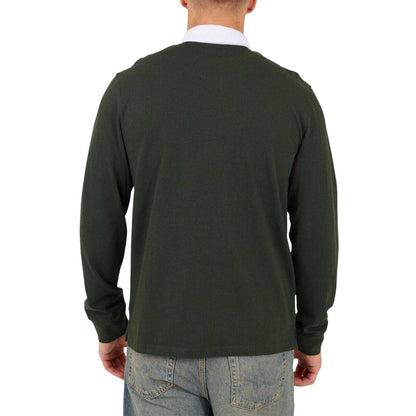 Green-White - Back - Brave Soul Mens Embroidered Rugby Shirt
