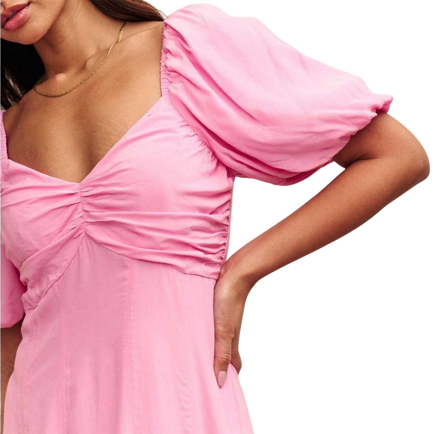 Pink - Side - Nobody´s Child Womens-Ladies Puff Sleeve Midaxi Dress