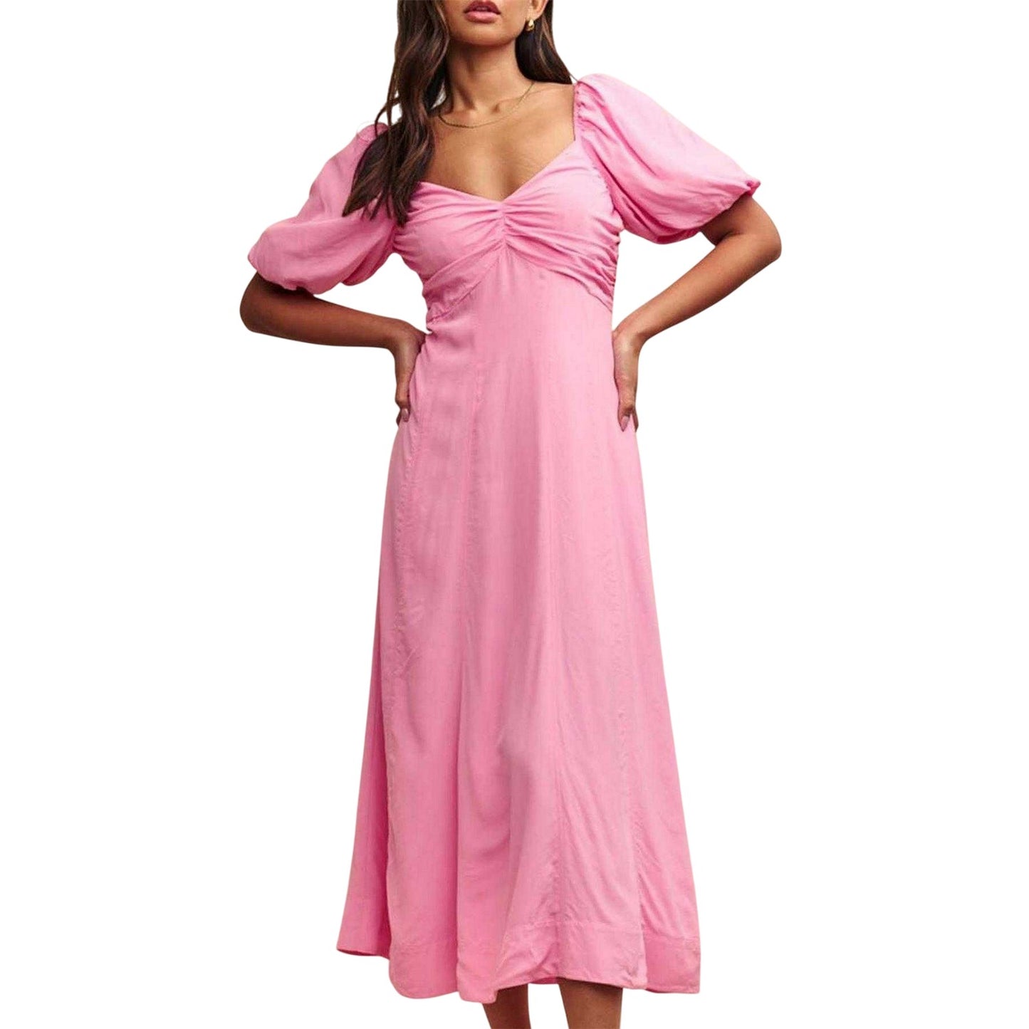 Pink - Front - Nobody´s Child Womens-Ladies Puff Sleeve Midaxi Dress