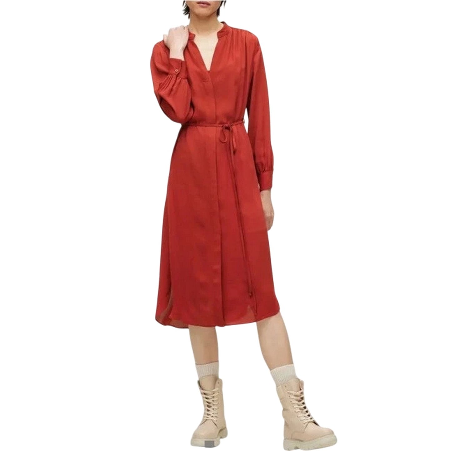 Red - Side - Boss Womens-Ladies Dibanora 6 Midi Dress