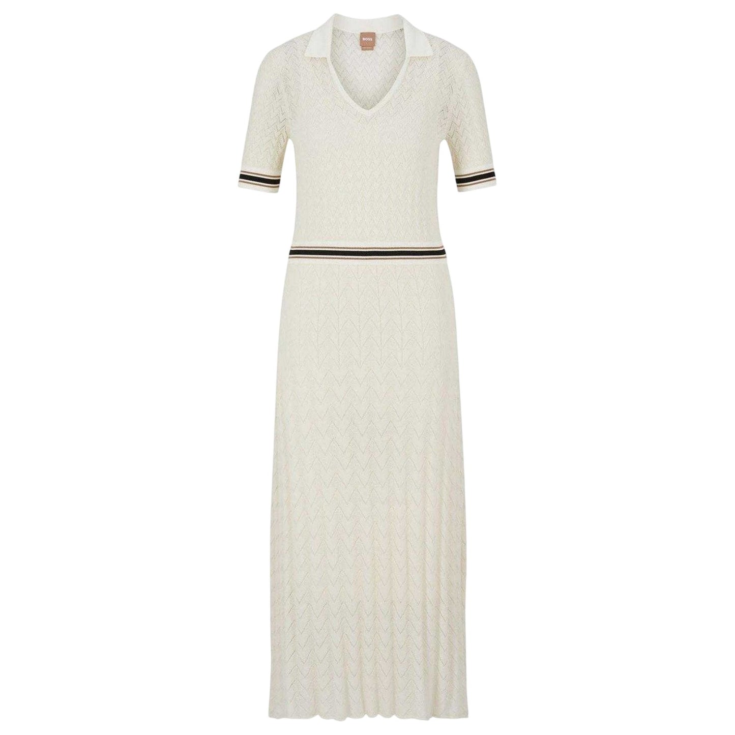 White - Front - Boss Womens-Ladies Faselia Knitted Midi Dress