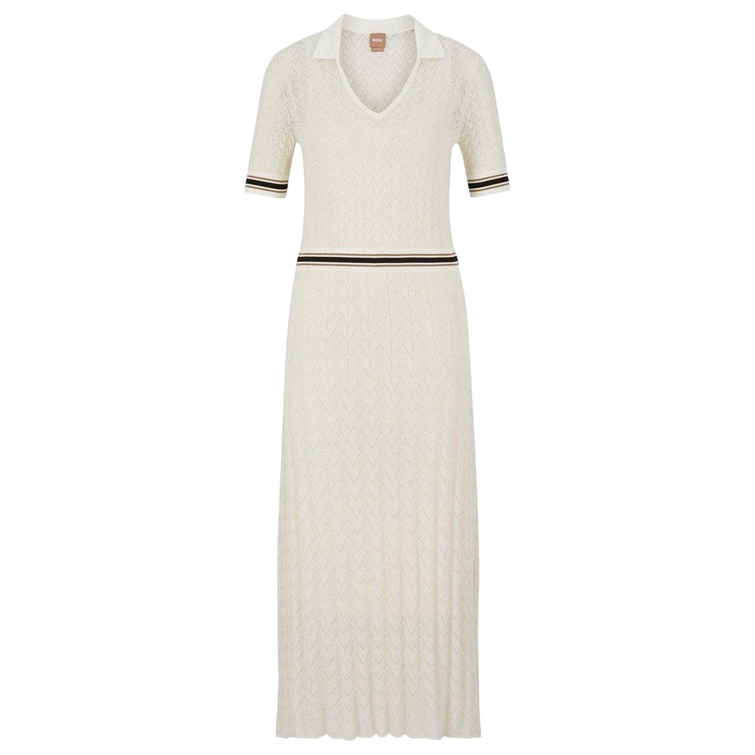 White - Front - Boss Womens-Ladies Faselia Knitted Midi Dress