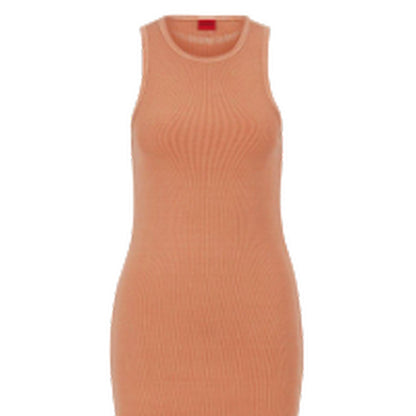 Orange - Back - Hugo Womens-Ladies Nerana Rib Knit Midi Dress