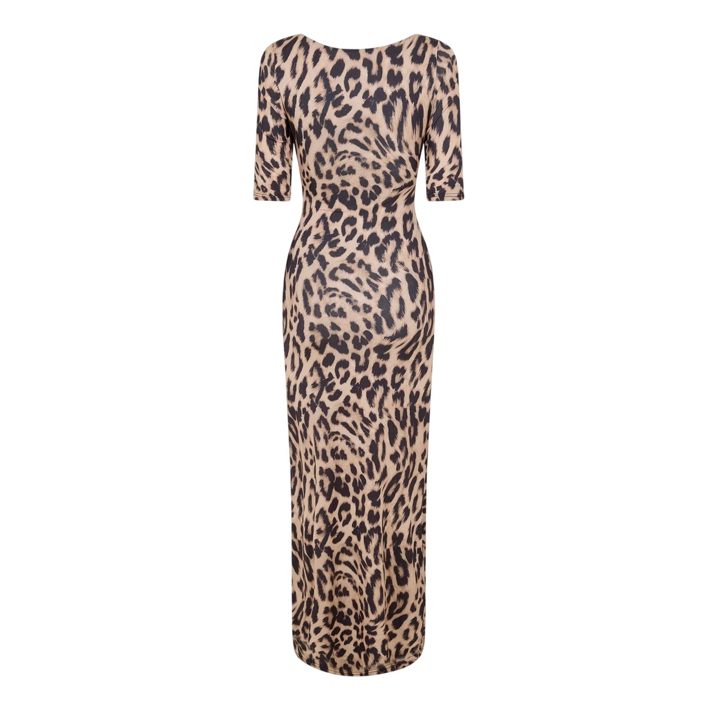 Brown - Back - Never Fully Dressed Womens-Ladies Leo Iris Square Neck 3-4 Sleeve Bodycon Dress