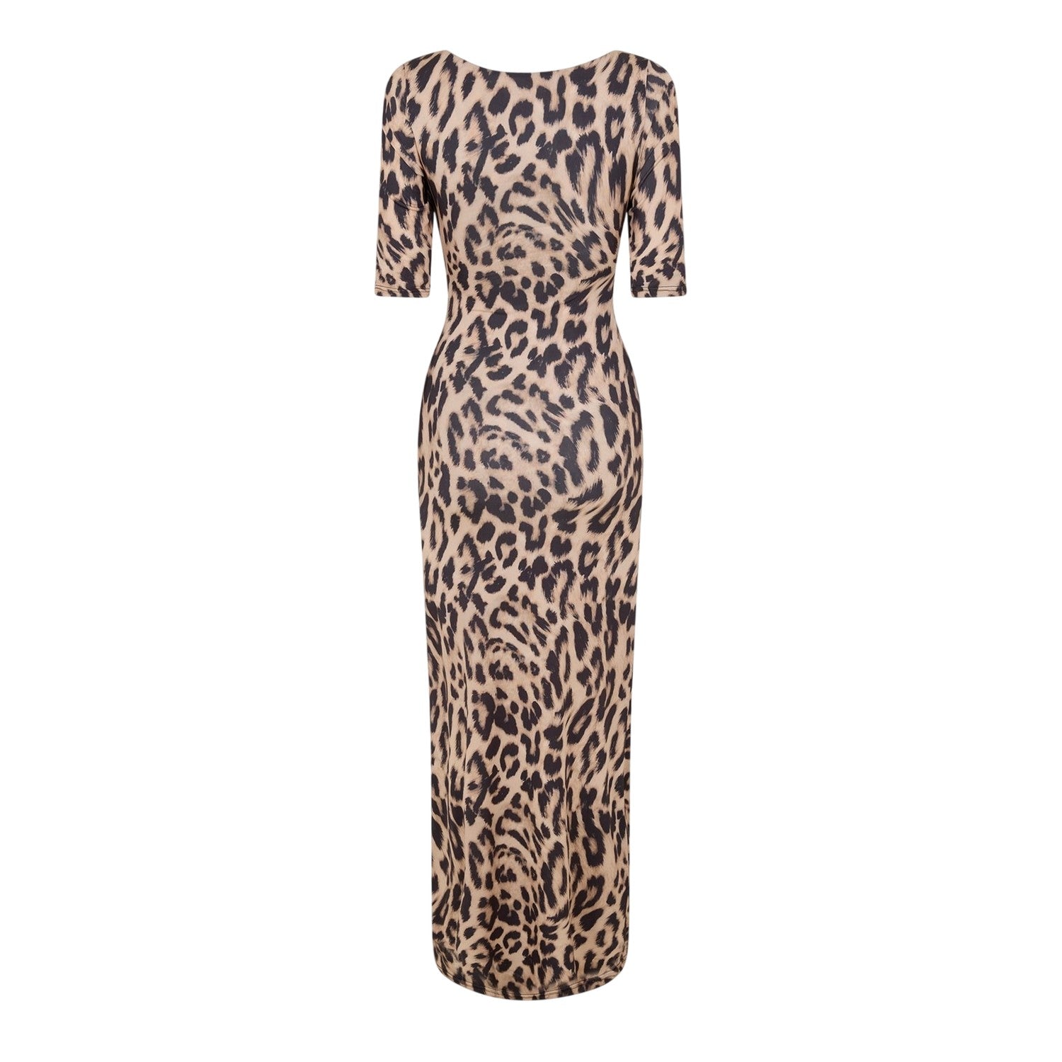 Brown - Back - Never Fully Dressed Womens-Ladies Leo Iris Square Neck 3-4 Sleeve Bodycon Dress