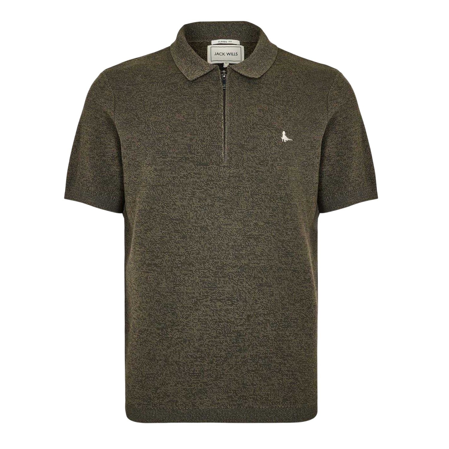 Iron-Khaki - Front - Jack Wills Mens Knitted Quarter Zip Polo Shirt