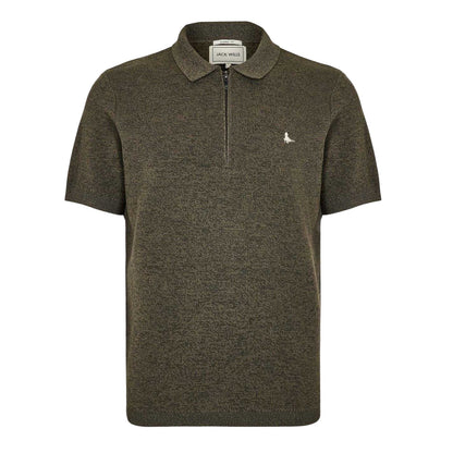 Iron-Khaki - Front - Jack Wills Mens Knitted Quarter Zip Polo Shirt