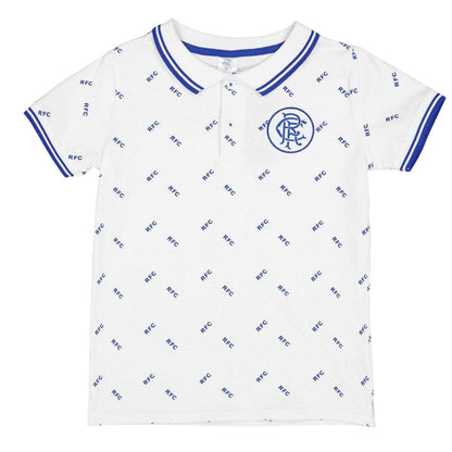 White - Front - Castore Childrens-Kids Rangers FC All-Over Print Polo Shirt