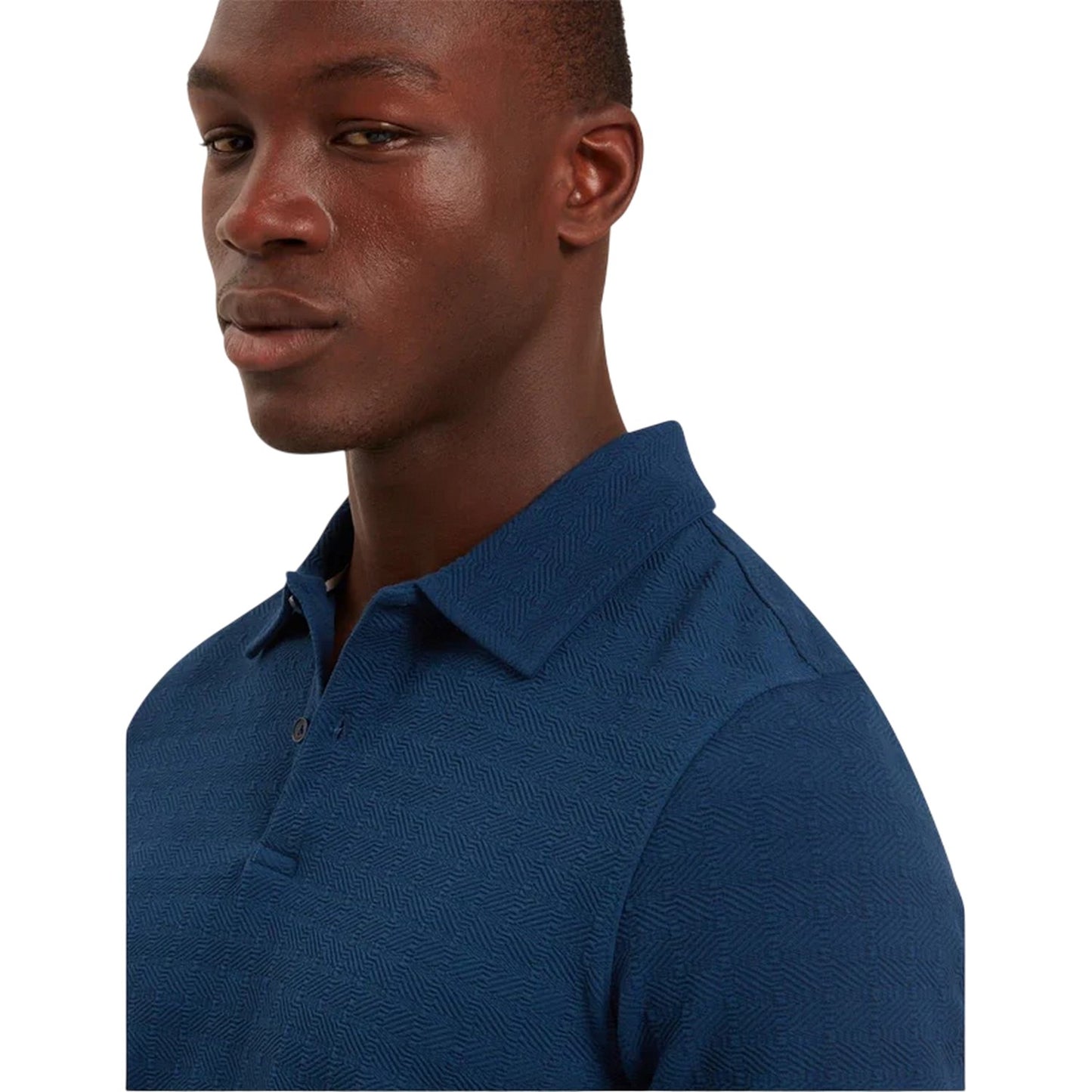 Dark Blue - Side - Ted Baker Mens Textured Collared Polo Shirt