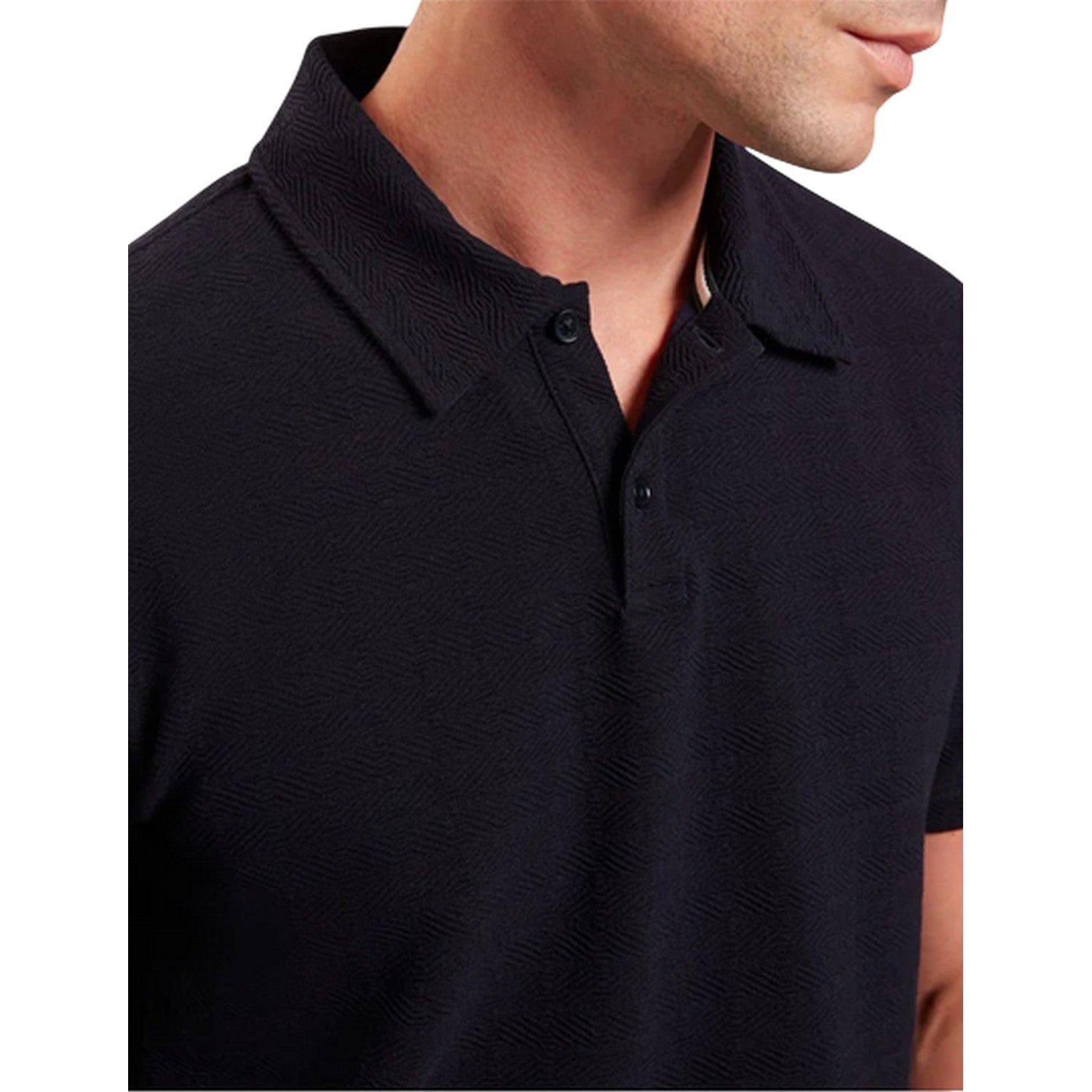 Navy - Side - Ted Baker Mens Textured Collared Polo Shirt