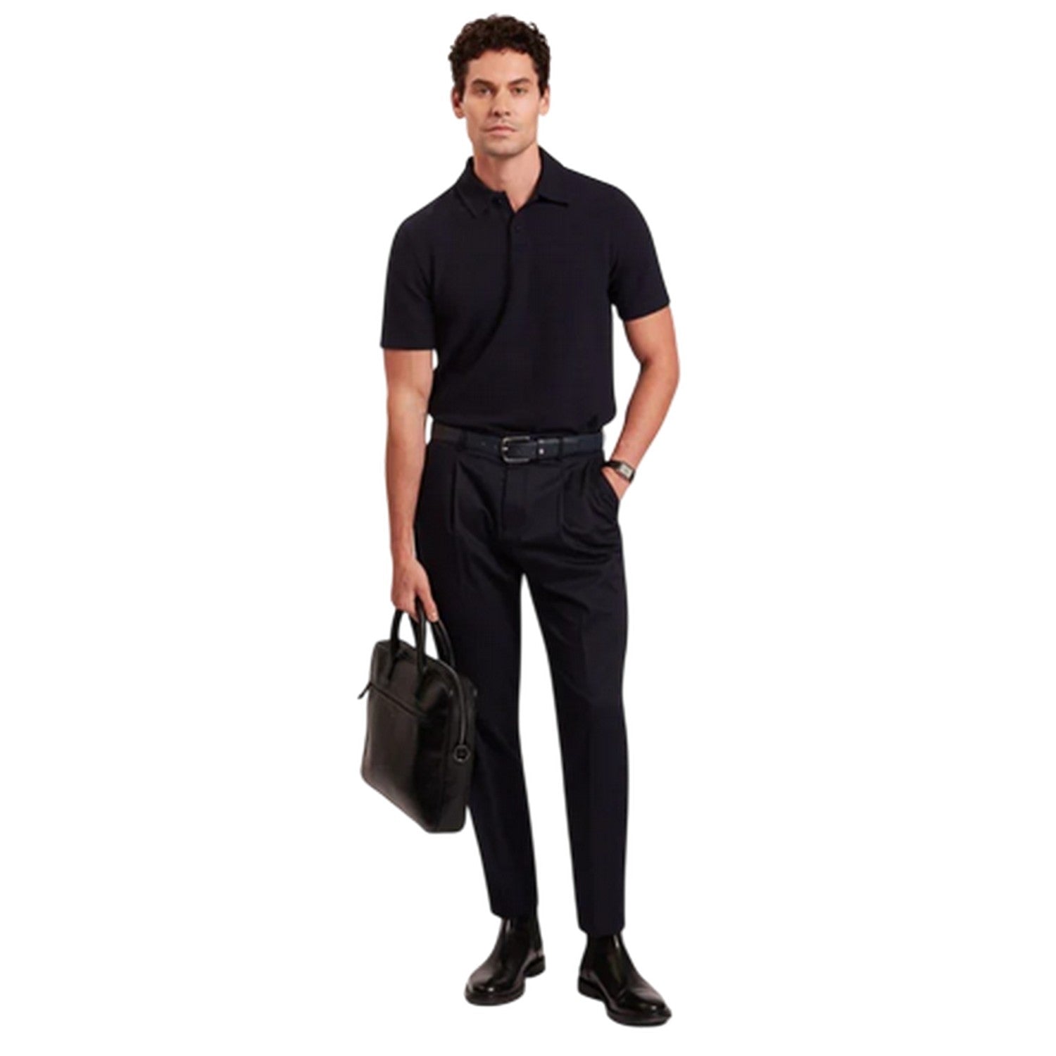 Navy - Lifestyle - Ted Baker Mens Textured Collared Polo Shirt