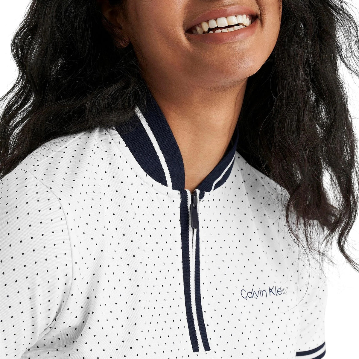 White - Side - Calvin Klein Womens-Ladies Camilla Micro-Dot Polo Shirt