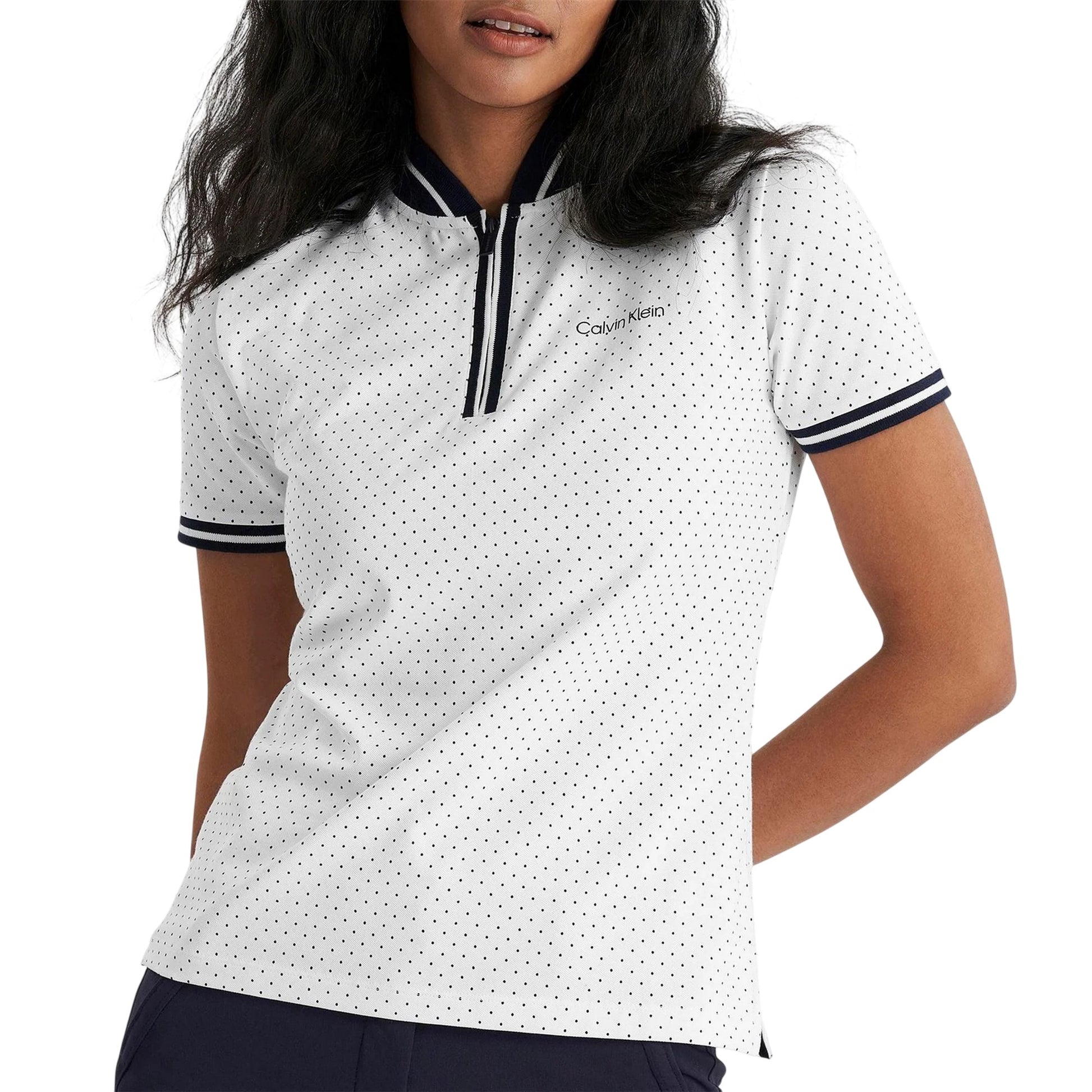 White - Lifestyle - Calvin Klein Womens-Ladies Camilla Micro-Dot Polo Shirt