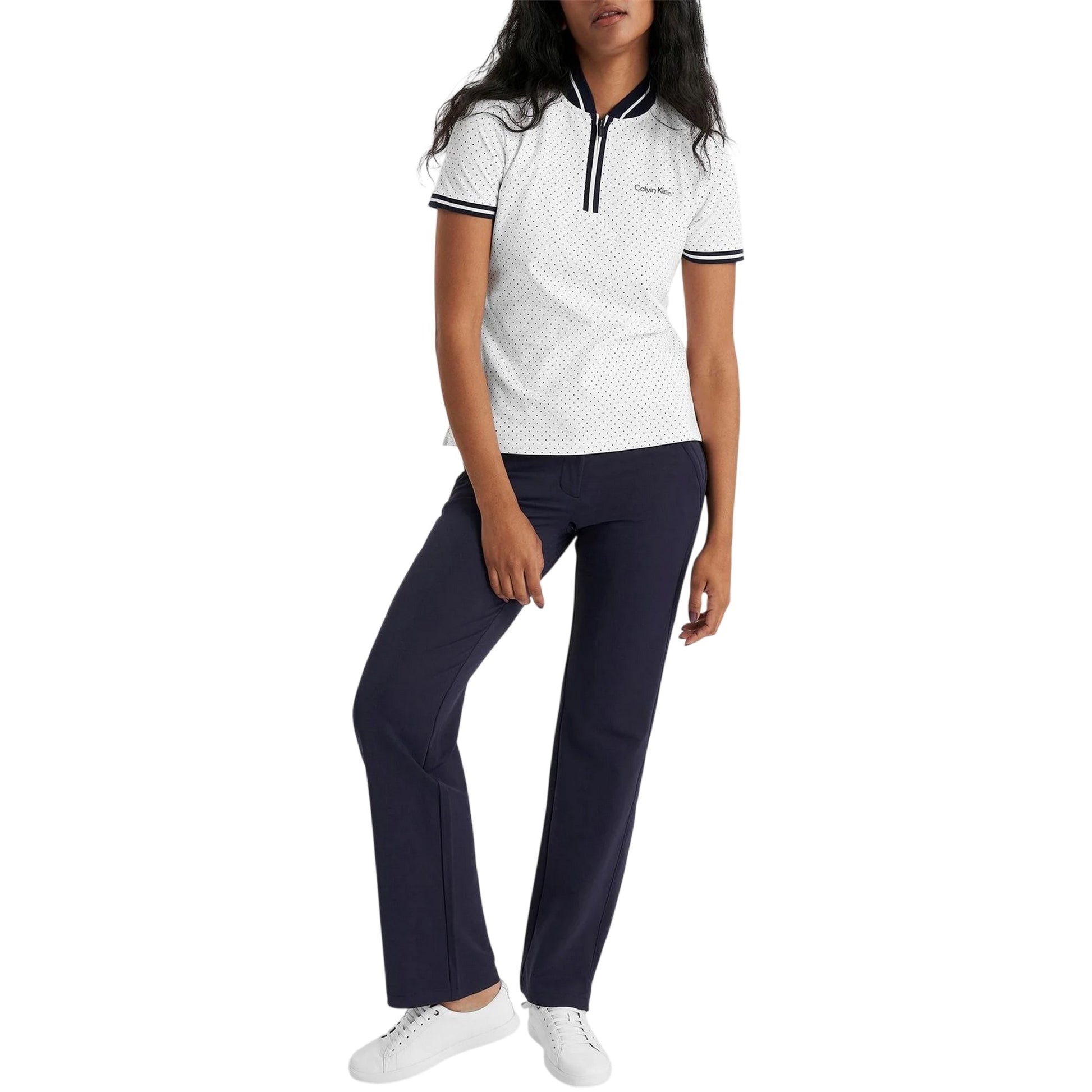 White - Pack Shot - Calvin Klein Womens-Ladies Camilla Micro-Dot Polo Shirt