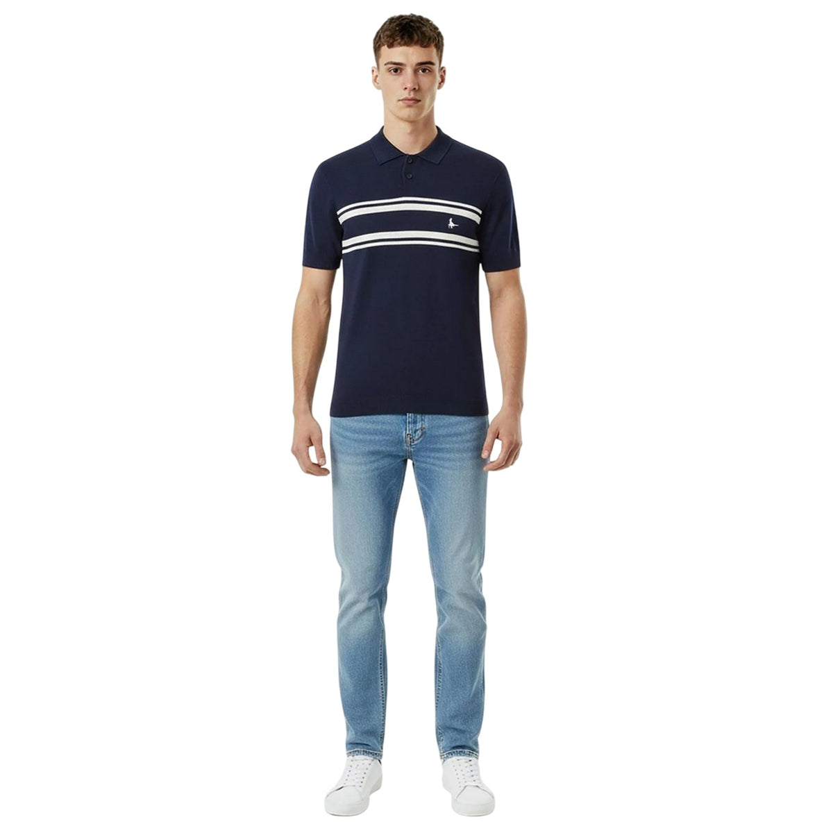 Navy - Pack Shot - Jack Wills Mens Ribbed Polo Shirt