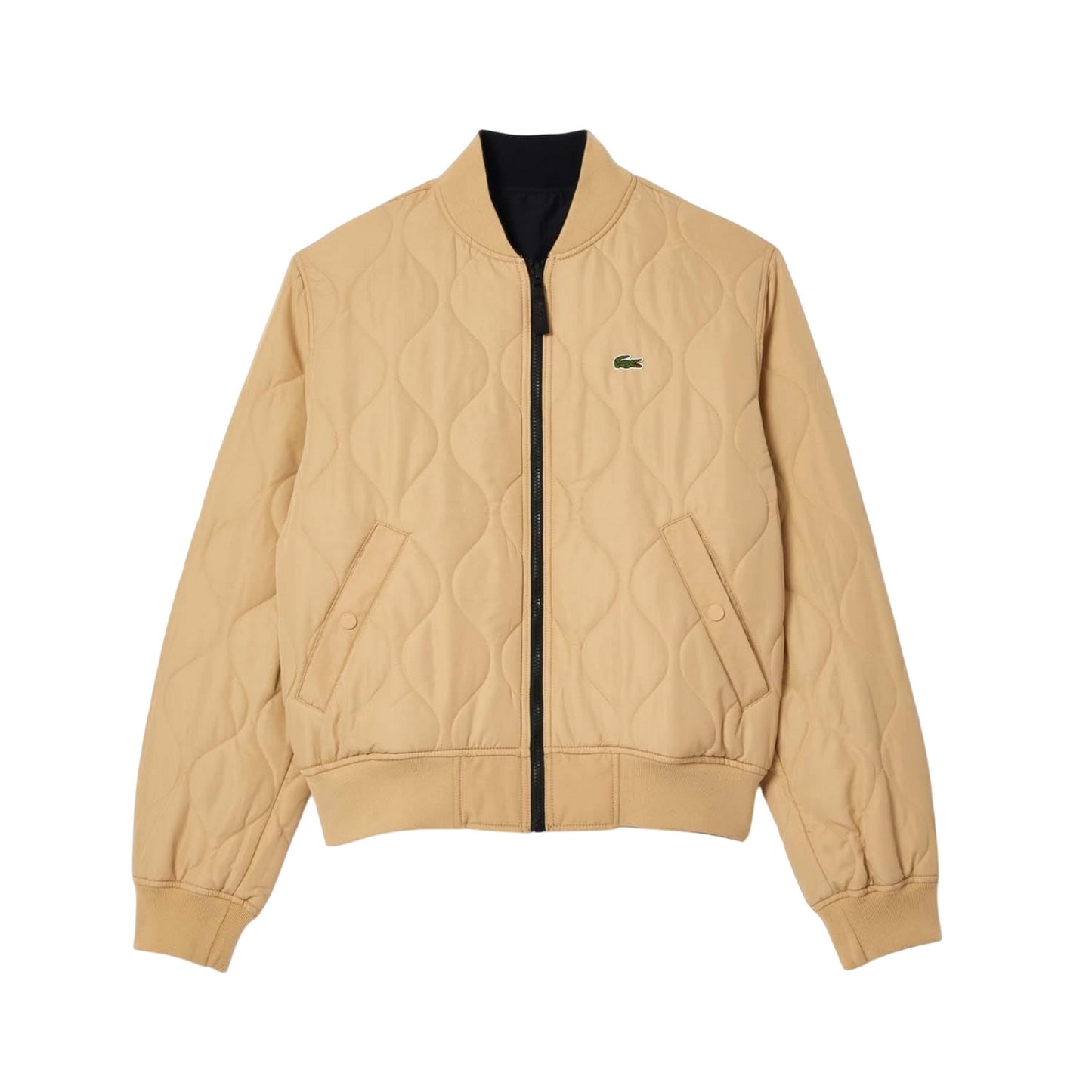 Black-Beige - Back - Lacoste Mens Water Repellent Padded Bomber Jacket